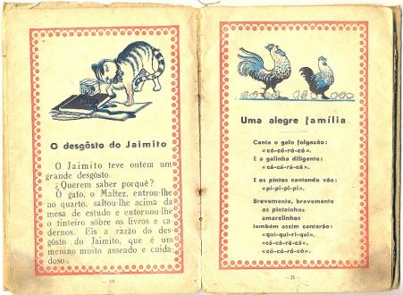 Livro de primeira srie de Corvina, imigrante portuguesa (pginas 14 e 15) - dcada de 1940